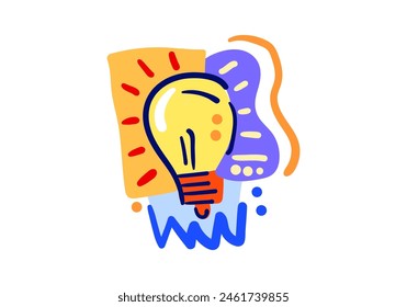 Luces brillantes. Decorativo abstracto. Estilo dibujado a mano. Símbolo de creatividad, innovación, inspiración, descubrimiento e ideas. Vector