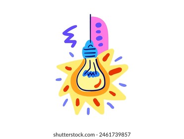 Luces brillantes. Decorativo abstracto. Estilo dibujado a mano. Símbolo de creatividad, innovación, inspiración, descubrimiento e ideas. Vector