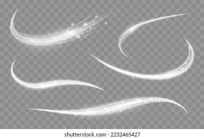 Shining lines Set. Glowing Trail Wave Vector Light Effect. Vector illustration