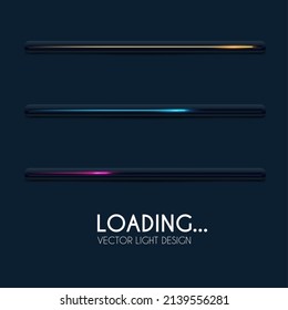 Shining loading bar collection. Modern design element set. Progress visualisation.