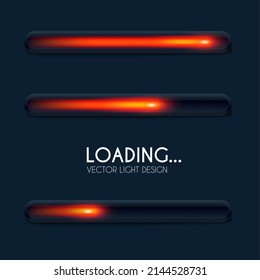 Shining loading bar collection. Modern design element set. Progress visualisation.