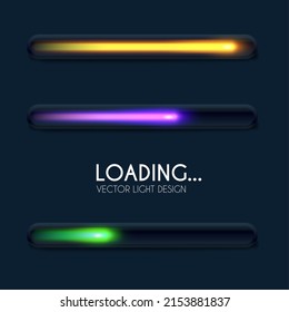 Shining loading bar collection. Modern design element set. Progress visualisation.