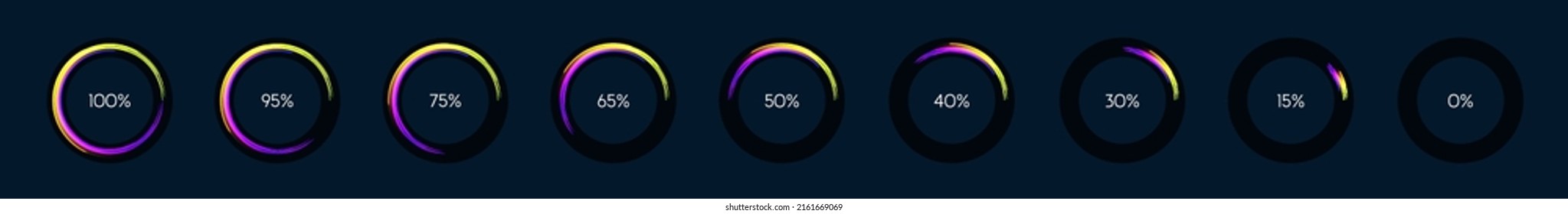 Shining loading bar collection. Modern design element set. Progress visualisation.