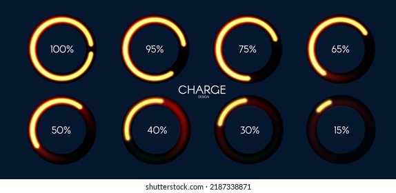 Shining loading bar collection. Modern design element set. Progress visualisation.