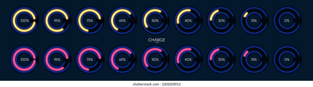 Shining loading bar collection. Modern design element set. Progress visualisation.