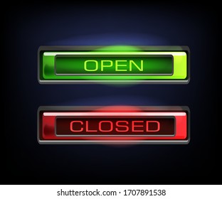 shining long buttons on a black background. Open and closed on a black background. Panel for web site