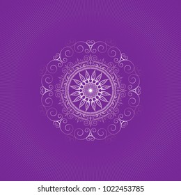 Shining mandala on a purple background. Vector illustration. Can be used for websites and printing.