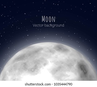 Shining moonrise, close-up, night background, cartoon style. Huge shining star on half sky. Vector illustration of heavenly luminary