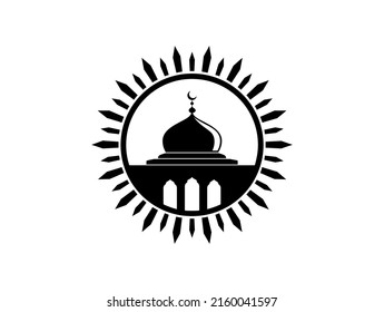 shining mosque icon. islamic center building. logo or emblem with the concept of a mosque and the sun