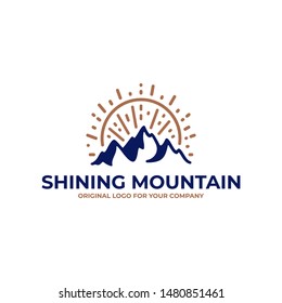Shining mountain logo can be used as symbols, brand identity, icons, or others. Mount logo inspiration. Color and text can be changed according to your need.
