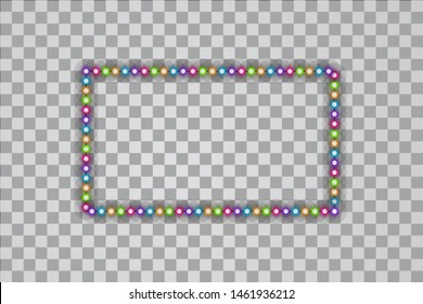 Shining multicolored led vector rectangle frames, neon illumination on transparent background. Glowing decorative rectangle tapes of diode ecological lamps light effect for banners, web-sites