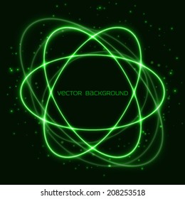 Shining neon green atom background. Vector illustration for your design