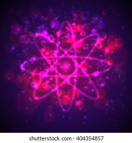 Shining neon lights atom model. EPS10. Vector Illustration