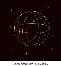 Shining neon lights like basketball stripes on black background.