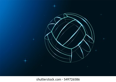 Shining neon lights like sketch of volleyball ball on sky background.