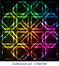 Shining neon lights rainbow squares vector background