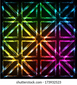 Shining neon lights rainbow squares vector background