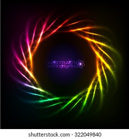 Shining neon rainbow lines cosmic vector frame
