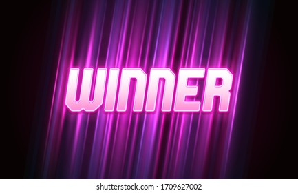 Shining neon sign Winner on a bright background. Vector illustration.