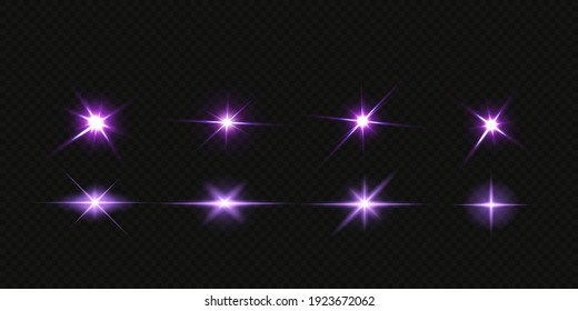 Shining neon stars isolated on black background. Effects, lens flare, shine, explosion, neon light, set. Shining stars, beautiful blue rays. Vector illustration.