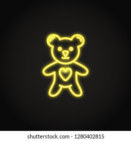 Shining neon toy bear with heart icon