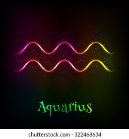 Shining neon zodiac Aquarius vector symbol