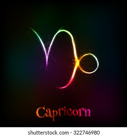Shining neon zodiac Capricorn vector symbol