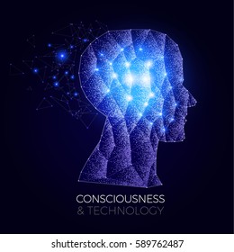 Shining Network Human Head. Profile. Mind, Religion, Idea, Science. Medicine and Personality Concept. Vector illustration