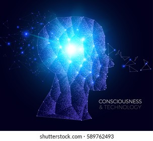 Shining Network Human Head. Profile. Mind, Religion, Idea, Science. Medicine and Personality Concept. Vector illustration