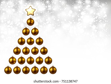 Brillante fondo de Año Nuevo con bolas doradas de Navidad. Ilustración vectorial.