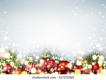 Shinender Neujahrshintergrund mit roten Weihnachtsbällen.  Vektorgrafik.