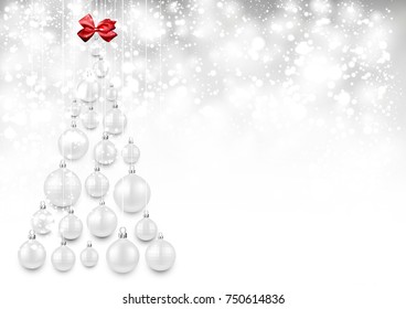 Brillante fondo de Año Nuevo con bolas blancas de Navidad. Ilustración vectorial.