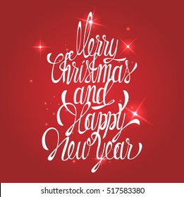 Shining new year and merry christmas or xmas card. Ornament for gift or xmas present. Winter greeting card, holiday and x-mas eve celebration poster, festive theme