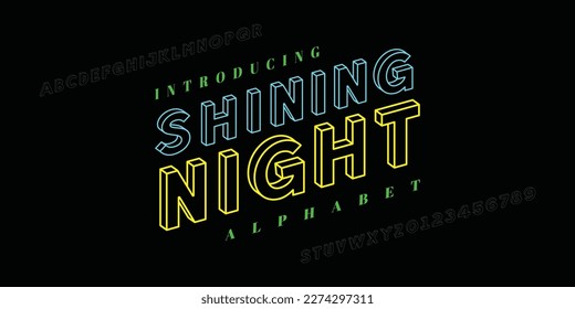 Schleudernacht. Moderne, feine Schriftart. Normale Italienische Nummerntypografie Alphabet-Schriftarten für Mode, Sport, Technologie, Digital, Film, Logo-Design, Vektorgrafik