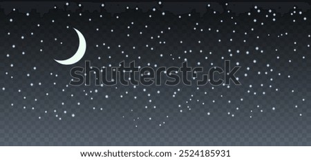 Shining night starry sky dark space background with stars. Vector isolated on transparent