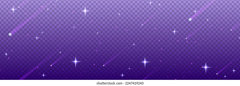 Shining night starry sky png, dark space background with stars. Stars or stardust in deep universe, galaxy. Vector Illustration isolated on transparent background.