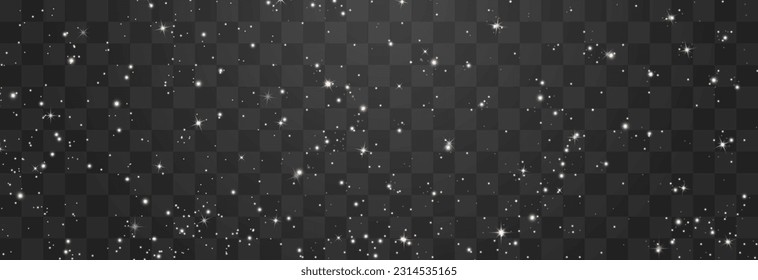 Shining night starry sky png, dark space background with stars. Stardust in deep universe, galaxy. Vector Illustration isolated on transparent background.