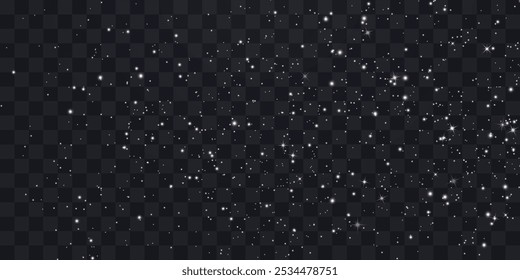 Shining night starry sky png, dark space background with stars. Stardust in deep universe, galaxy. Vector Illustration isolated on transparent background.