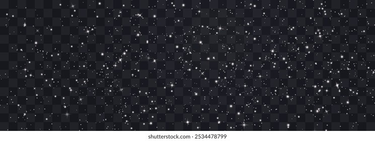 Shining night starry sky png, dark space background with stars. Stardust in deep universe, galaxy. Vector Illustration isolated on transparent background.