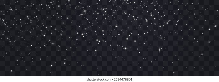 Shining night starry sky png, dark space background with stars. Stardust in deep universe, galaxy. Vector Illustration isolated on transparent background.