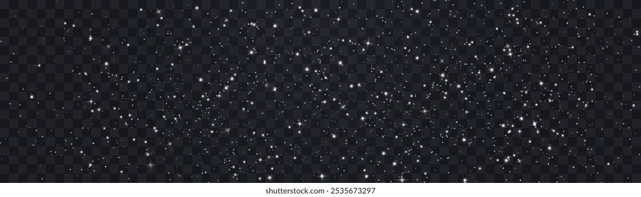 Shining night starry sky png, dark space background with stars. Stardust in deep universe, galaxy. Vector Illustration isolated on transparent background.