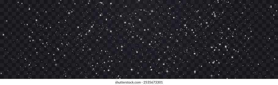 Shining night starry sky png, dark space background with stars. Stardust in deep universe, galaxy. Vector Illustration isolated on transparent background.