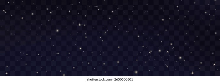 Shining night starry sky png, dark space background with stars. Stardust in deep universe, galaxy. Vector Illustration isolated on transparent background.