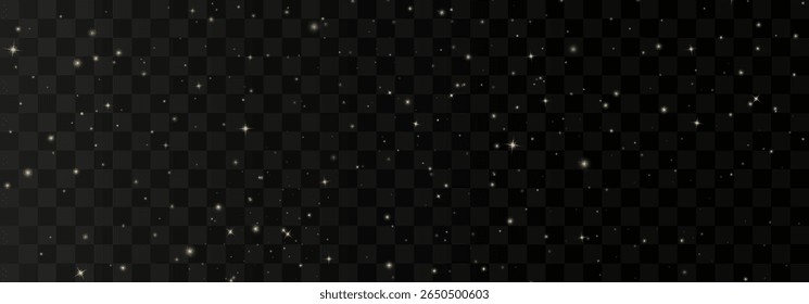 Shining night starry sky png, dark space background with stars. Stardust in deep universe, galaxy. Vector Illustration isolated on transparent background.