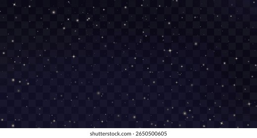 Shining night starry sky png, dark space background with stars. Stardust in deep universe, galaxy. Vector Illustration isolated on transparent background.