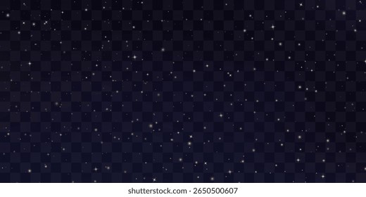 Shining night starry sky png, dark space background with stars. Stardust in deep universe, galaxy. Vector Illustration isolated on transparent background.
