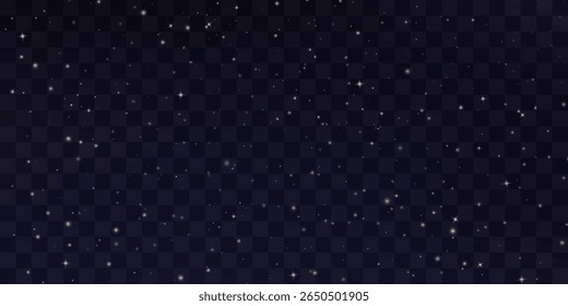 Shining night starry sky png, dark space background with stars. Stardust in deep universe, galaxy. Vector Illustration isolated on transparent background.