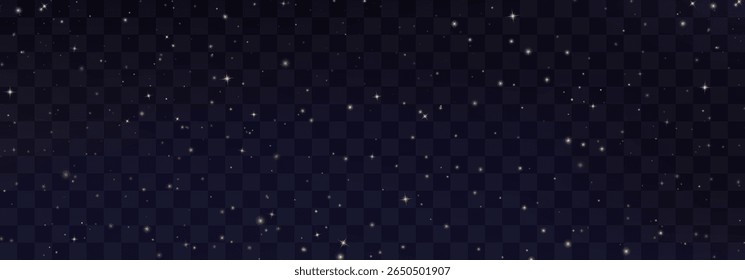 Shining night starry sky png, dark space background with stars. Stardust in deep universe, galaxy. Vector Illustration isolated on transparent background.