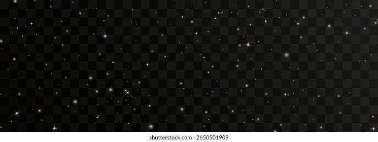 Shining night starry sky png, dark space background with stars. Stardust in deep universe, galaxy. Vector Illustration isolated on transparent background.