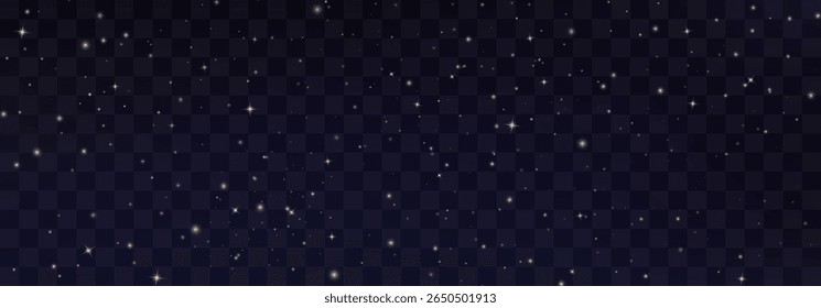 Shining night starry sky png, dark space background with stars. Stardust in deep universe, galaxy. Vector Illustration isolated on transparent background.